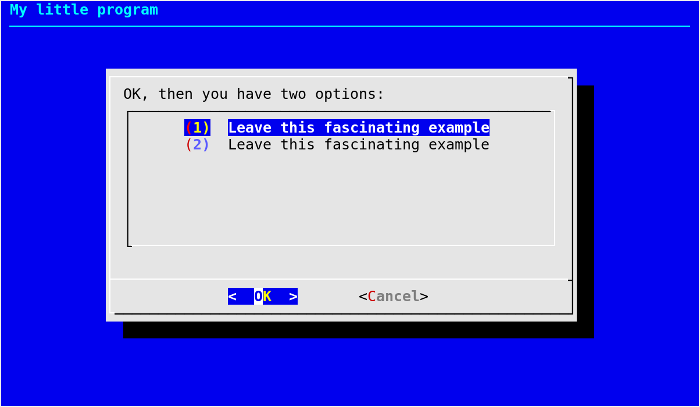 menu dialog box of the example