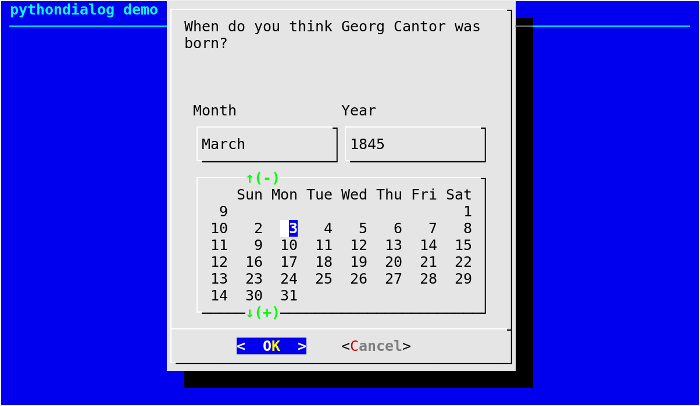 calendar dialog box